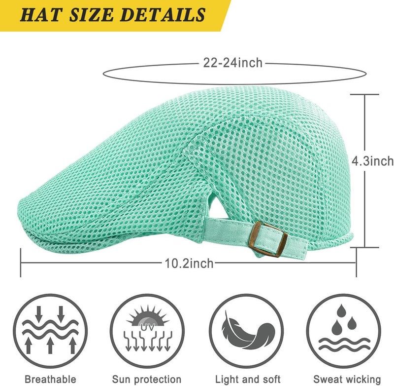 Xinveen Men's Mesh Cap Breathable Summer Newsboy Hat Adjustable Beret Ivy Cap Irish Cabbie Driving Hunting Hats - Image 4